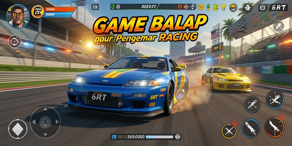 Screenshot menampilkan aksi seru balapan dalam game 6RT.