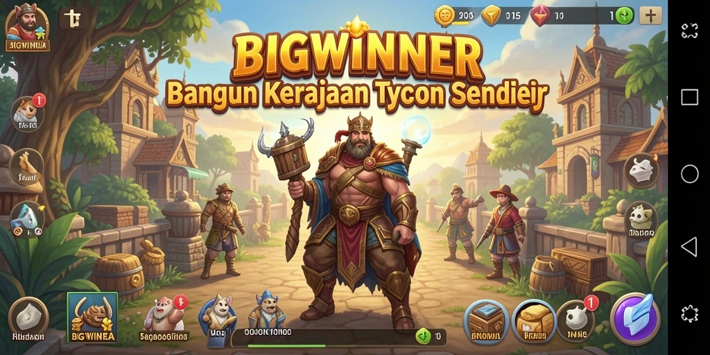 Screenshot gameplay BIGWINNER menampilkan aksi seru dalam membangun kerajaan bisnis.