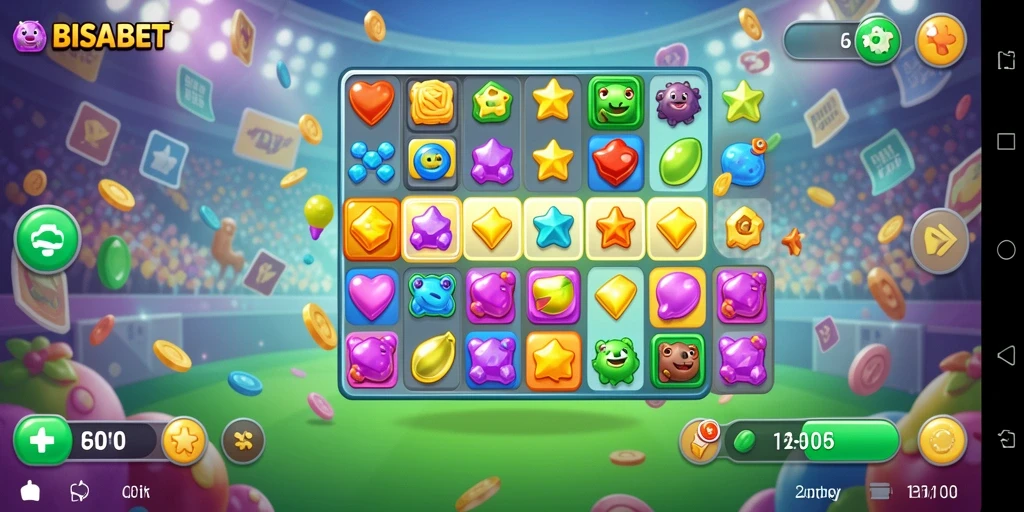 Screenshot BISABET menunjukkan gameplay Match-3 yang menarik.