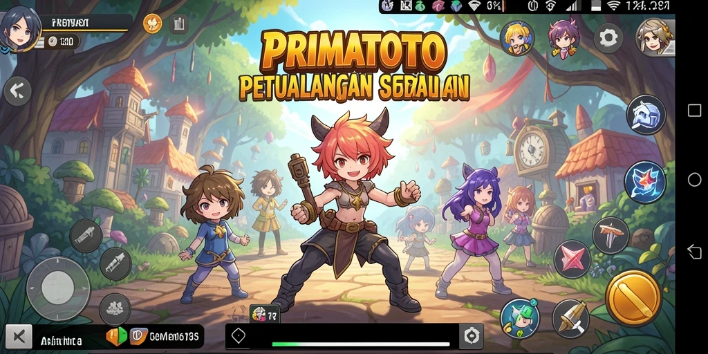 Screenshot gameplay <strong>PRIMATOTO</strong> yang menampilkan karakter anime bertarung epik.