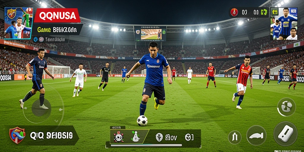 Tampilan gameplay QQNUSA dengan aksi sepak bola yang mendebarkan.